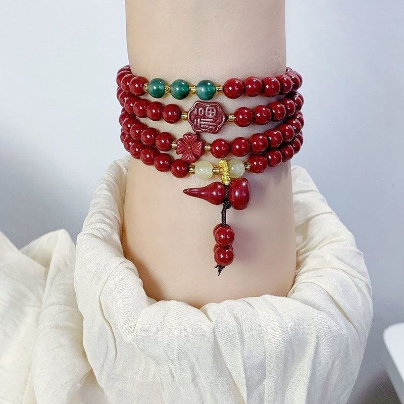108 Bead Cinnabar Buddhist Prayer Beads Bracelet for Men and Women, Purple Gold Sand Necklace