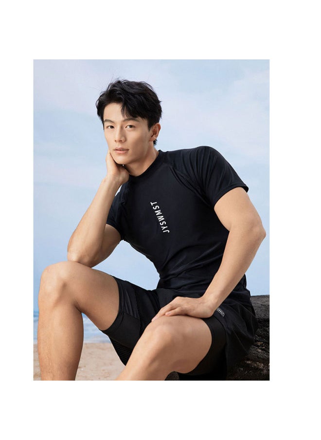 Loquat Swimwear Men's Professional Anti-embarrassment Large Size Loose Double-layer Swimming Trunks Sunscreen Hot Spring Full Body Men's Swimwear Suit-Color:80822+813 Suit-  - Image 4