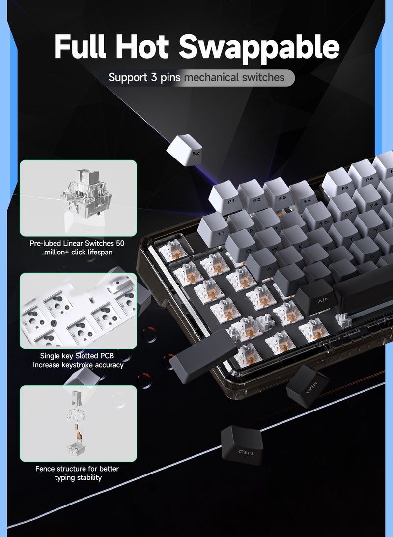 UCHUANG 82 Keys Mechanical Gaming Keyboard 80% Mini Type-C Wired  - White Light Effect - Hot Swappable - Gasket Mounted Design - Side engraved PBT Keycaps Gaming Keyboard(Customize Noah Silver Switch) - Image 5