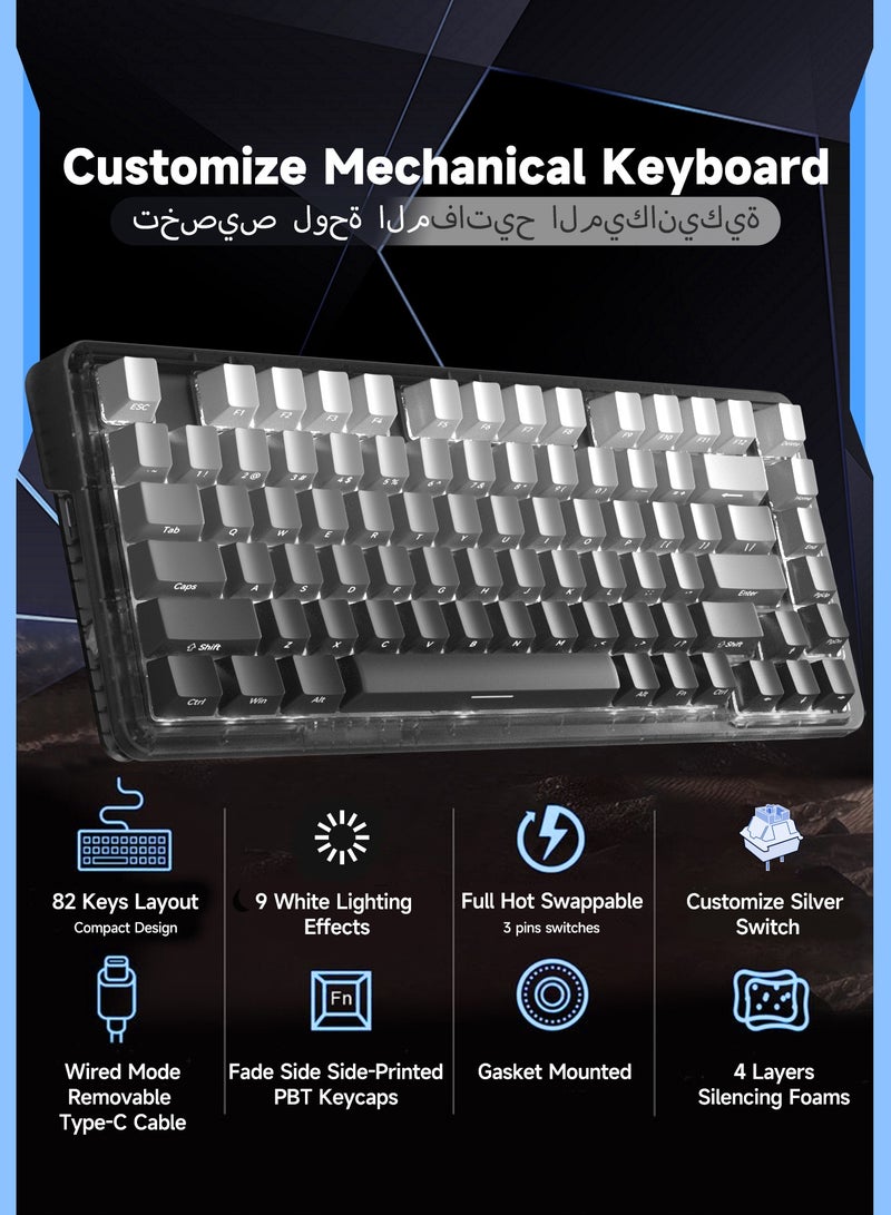 UCHUANG 82 Keys Mechanical Gaming Keyboard 80% Mini Type-C Wired  - White Light Effect - Hot Swappable - Gasket Mounted Design - Side engraved PBT Keycaps Gaming Keyboard(Customize Noah Silver Switch) - Image 4