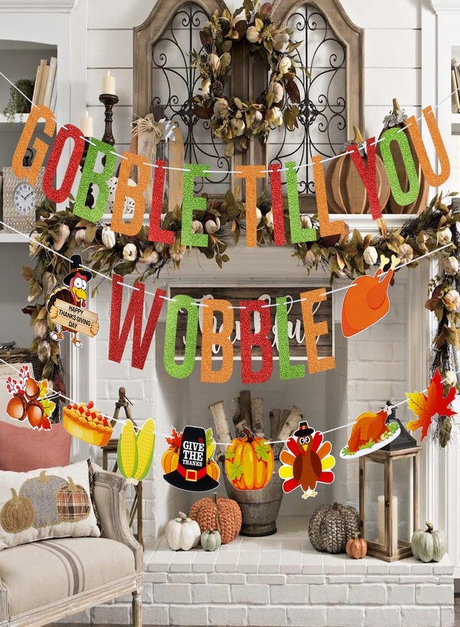 لي سكاي لافتة عيد الشكر المضحكة "Gobble Till You Wobble"، لافتة عيد الشكر المضحكة للأصدقاء المضحكين، زينة حفلات عيد الشكر - Image 2