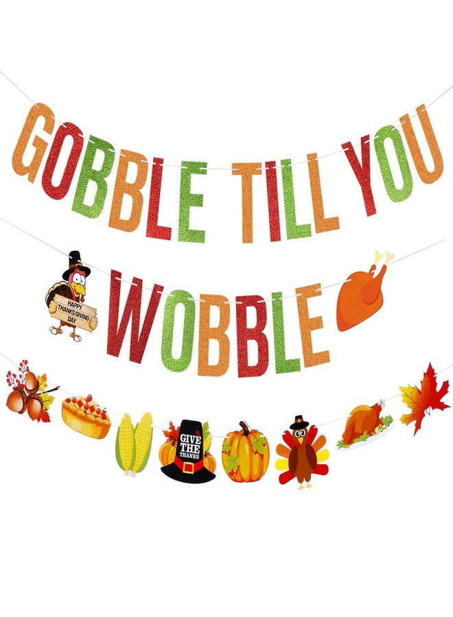 لي سكاي لافتة عيد الشكر المضحكة "Gobble Till You Wobble"، لافتة عيد الشكر المضحكة للأصدقاء المضحكين، زينة حفلات عيد الشكر - Image 1