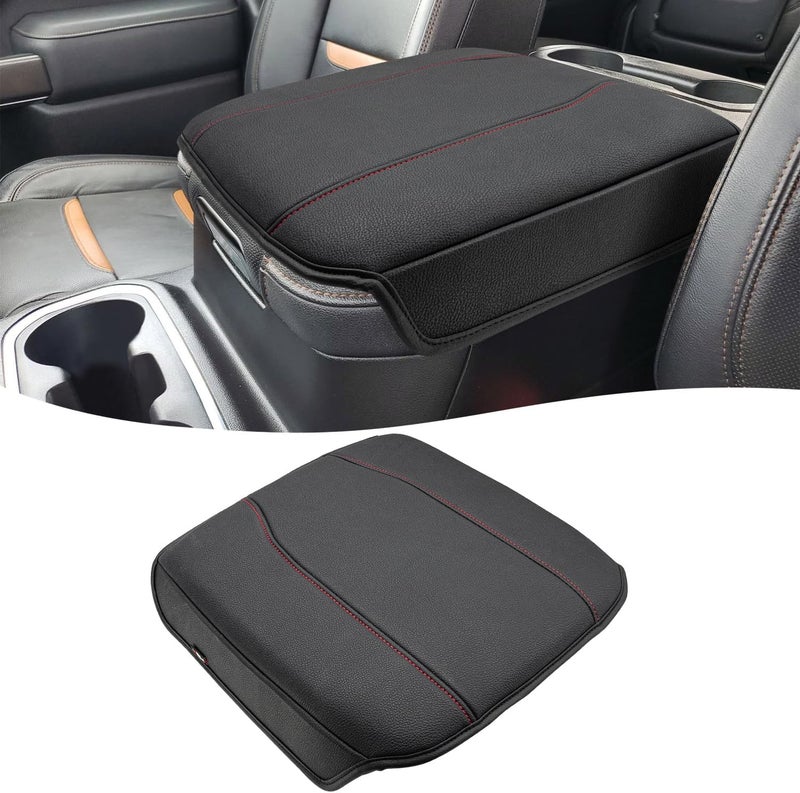 KBH Center Console Armrest Cover for GMC Sierra & Chevy Silverado 2019-2025, Tahoe & Suburban & Yukon 2021-2025, Bucket Seat Console Accessories, Black-Red Stitches - Image 1