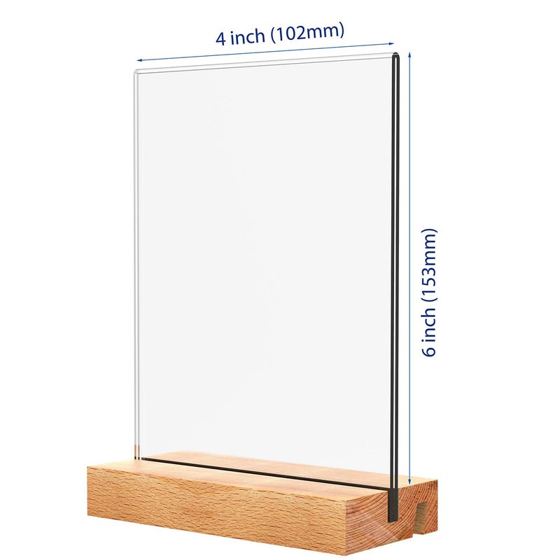 YEEON 4x6 Inch 3 Pack Acrylic Sign Holder with Wooden Base, Desktop Display Stand (4x6 3Pack) - Image 3