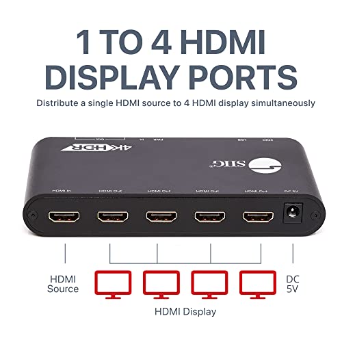 SIIG 1x4 HDMI 4K HDR Splitter - 4K@60Hz, HDCP 2.2, 18Gbps, Auto Scaling, Cascadable, Firmware Upgradable, 1 in 4 Out, TAA Compliant (CE-H22Y11-S1) - Image 2