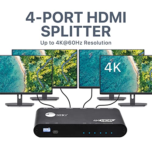 SIIG 1x4 HDMI 4K HDR Splitter - 4K@60Hz, HDCP 2.2, 18Gbps, Auto Scaling, Cascadable, Firmware Upgradable, 1 in 4 Out, TAA Compliant (CE-H22Y11-S1) - Image 4