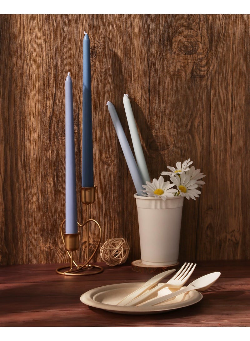 Taper Candles 10 Inch Blue Set of 12 Unscented, Dripless, Smokeless Long Tall Tapered Candlesticks Wedding Home Decor Dinner Natural Color Series  - Image 4