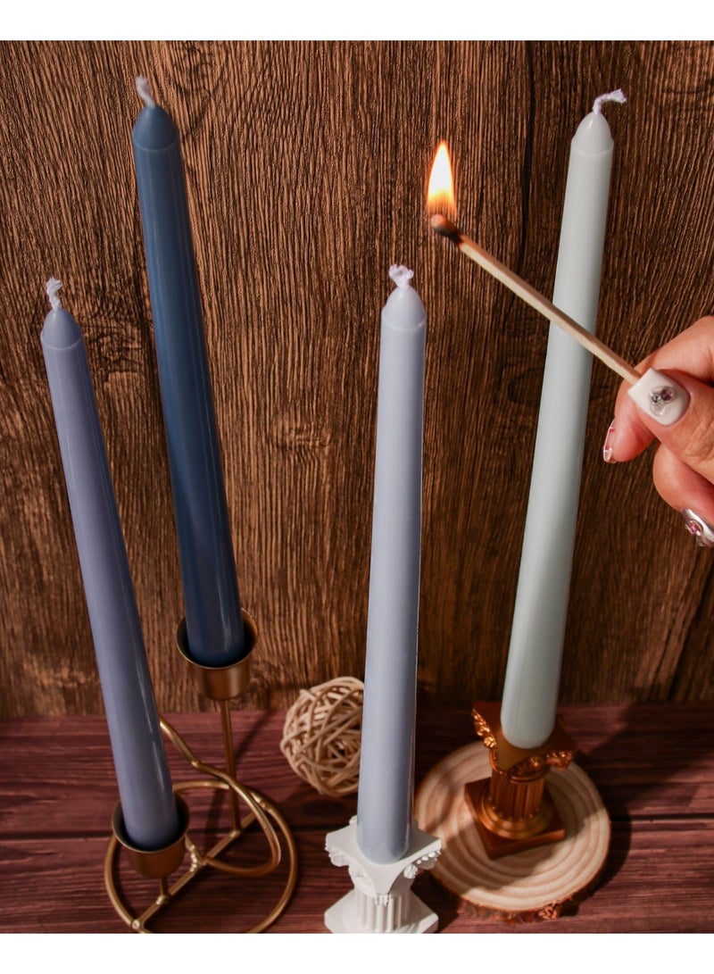 Taper Candles 10 Inch Blue Set of 12 Unscented, Dripless, Smokeless Long Tall Tapered Candlesticks Wedding Home Decor Dinner Natural Color Series  - Image 3