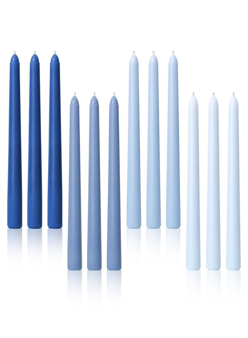 Taper Candles 10 Inch Blue Set of 12 Unscented, Dripless, Smokeless Long Tall Tapered Candlesticks Wedding Home Decor Dinner Natural Color Series - Image 1