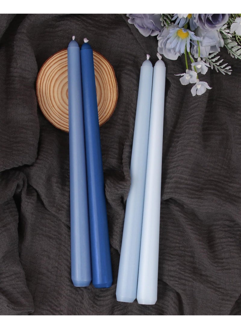 Taper Candles 10 Inch Blue Set of 12 Unscented, Dripless, Smokeless Long Tall Tapered Candlesticks Wedding Home Decor Dinner Natural Color Series - Image 2
