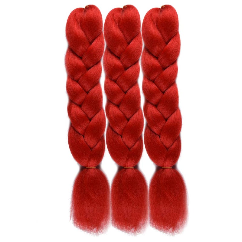 wome Red Braiding Hair Jumbo Braiding Hair Extension Yaki Texture 3 Pieces Synthetic Crochet Braid Hair 26 Inches Knotless Braids for Box Crochet Twsit Hair Extensions (24Inch,Red) - Image 2