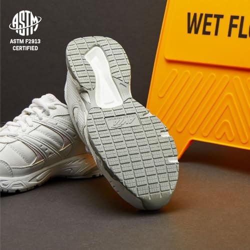 Avia Avi-Union II Non Slip Shoes for Women - Lace Up Comfort Women's Work or Walking Sneakers - White/Chrome Silver, 8.5 Medium - Image 5