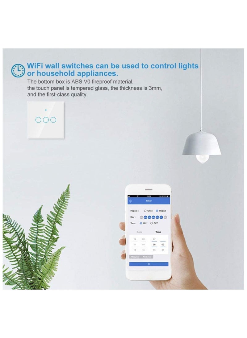 ماركة غير محددة - مفتاح إضاءة ذكي يعمل بتقنية WiFi ولا يتطلب اتصالاً محايدًا ويعمل مع Alexa وGoogle Home وiOS وAndroid مزود بمستشعر إضاءة يعمل باللمس (أبيض) - Image 1