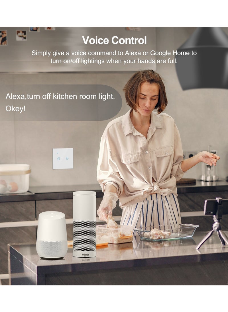 ماركة غير محددة - مفتاح إضاءة ذكي يعمل بتقنية WiFi ولا يتطلب اتصالاً محايدًا ويعمل مع Alexa وGoogle Home وiOS وAndroid مزود بمستشعر إضاءة يعمل باللمس (أبيض) - Image 1