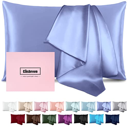 Casbrove Pillowcase for Hair and Skin Mulberry Silk Soft Breathable Smooth Both Sided Natural Pillowcase with Zipper Beauty Sleep 1 Pc for Gift (Standard, Cornflower Blue) - Image 1