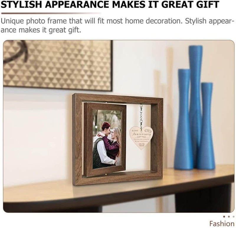 Yardwe Rotating Photo Frame Tabletop Floating Picture Frame Photo Card Display Holder Stand Graduation present for Office Wood Decor - Image 2