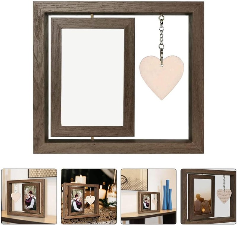 Yardwe Rotating Photo Frame Tabletop Floating Picture Frame Photo Card Display Holder Stand Graduation present for Office Wood Decor - Image 3