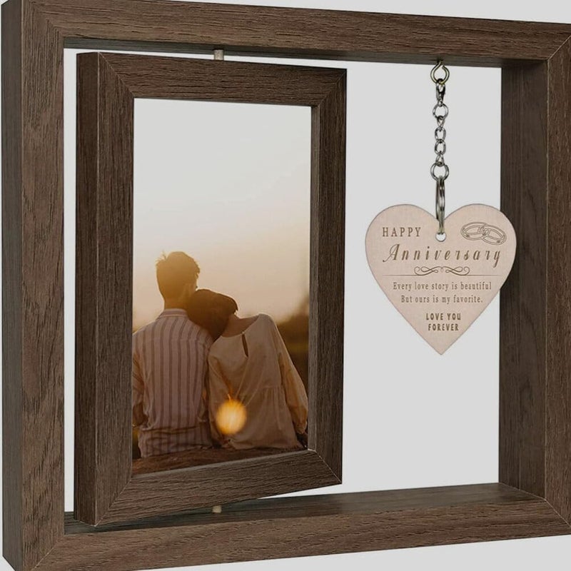 Yardwe Rotating Photo Frame Tabletop Floating Picture Frame Photo Card Display Holder Stand Graduation present for Office Wood Decor - Image 4