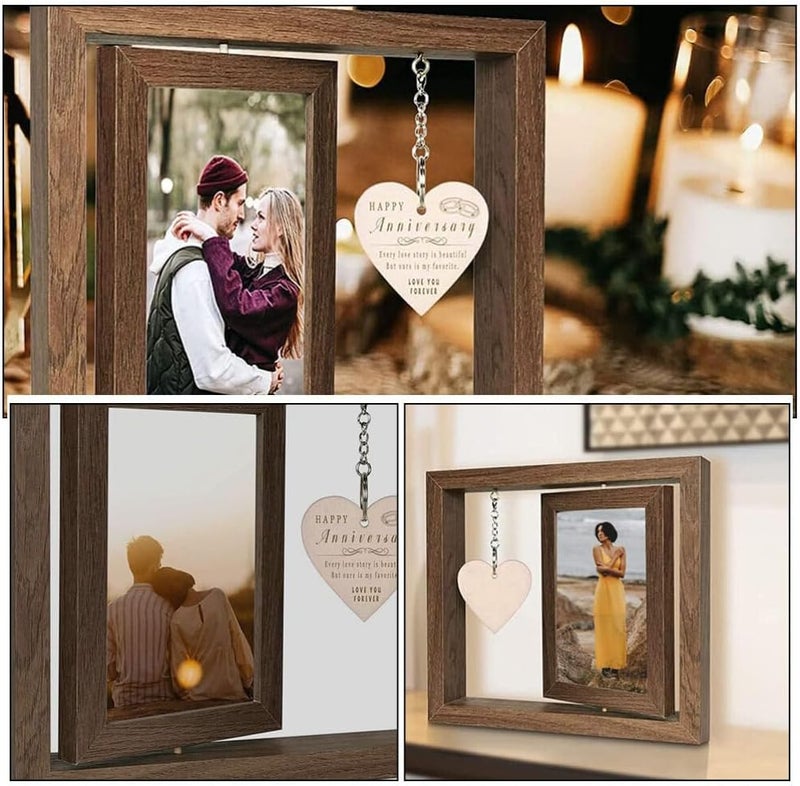 Yardwe Rotating Photo Frame Tabletop Floating Picture Frame Photo Card Display Holder Stand Graduation present for Office Wood Decor - Image 5