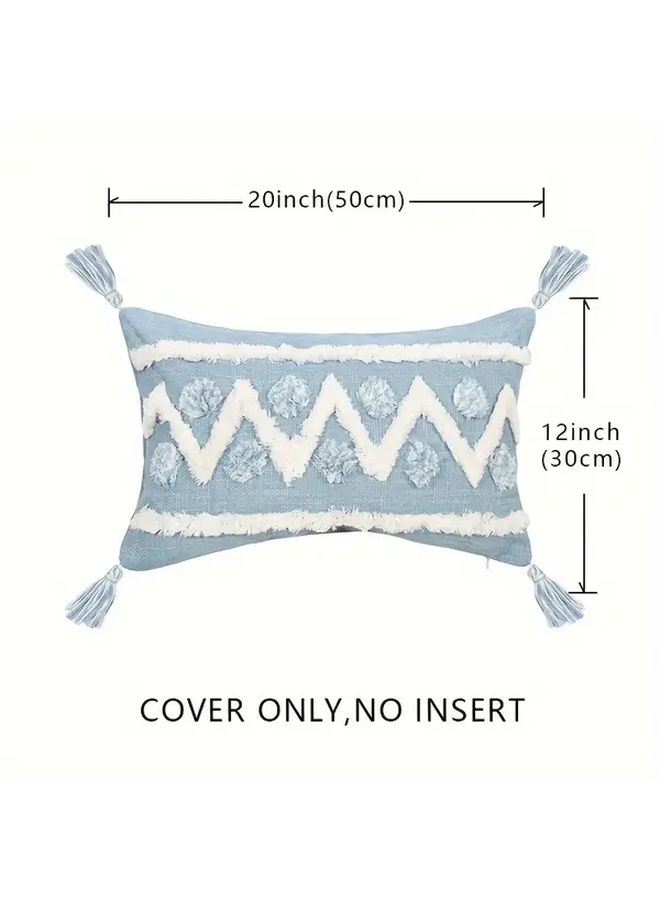 Boho White Tufted Polyester Throw Pillow Cover 18x18 Inch Square Decorative Cushion Case With Tassels For Living Room Bedroom Couch Sofa Home Decor No Pillow Insert - Image 4