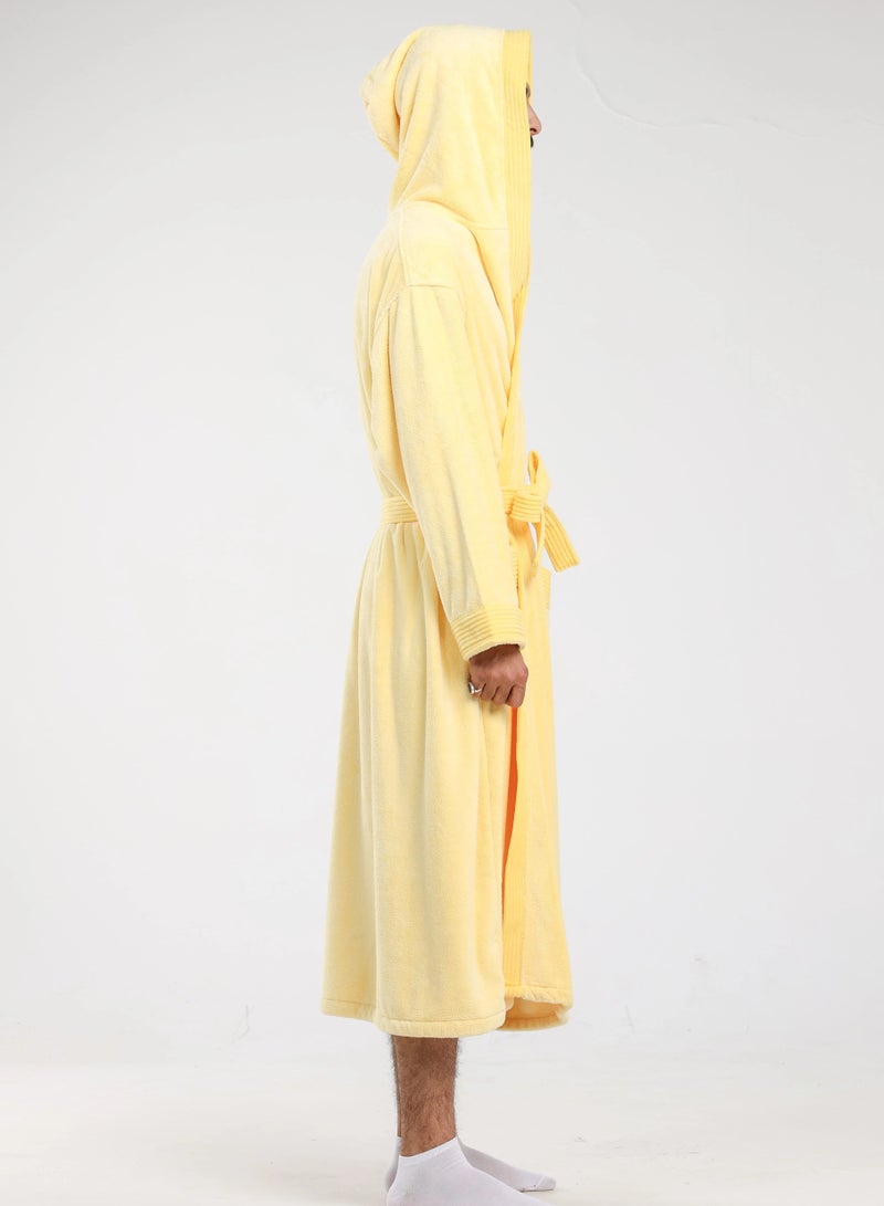 Relef Hooded Bathrobe for Men & Women, Ultra Soft Coral Fleece Robe, Quick Dry Absorbent Spa Bathrobe, Hotel Luxury Home Robe with Hood - Yellow - Image 2