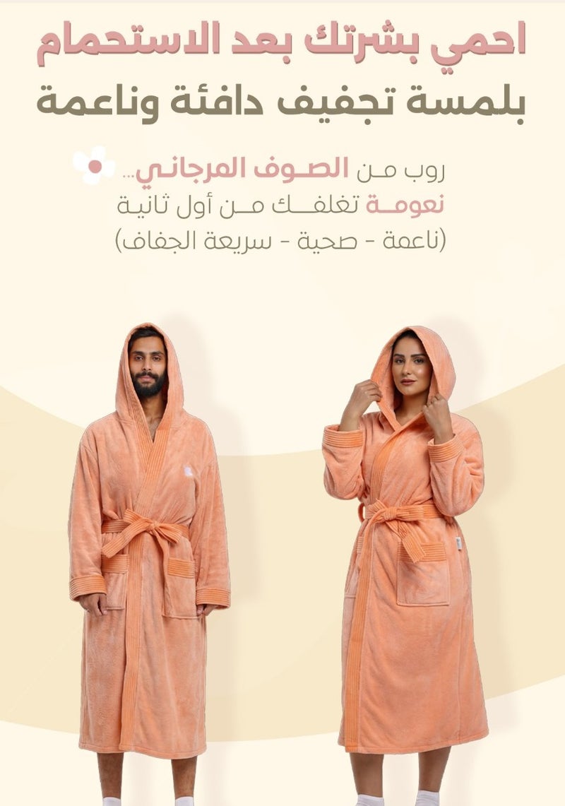 Relef Hooded Bathrobe for Men & Women, Ultra Soft Coral Fleece Robe, Quick Dry Absorbent Spa Bathrobe, Hotel Luxury Home Robe with Hood - Yellow - Image 5