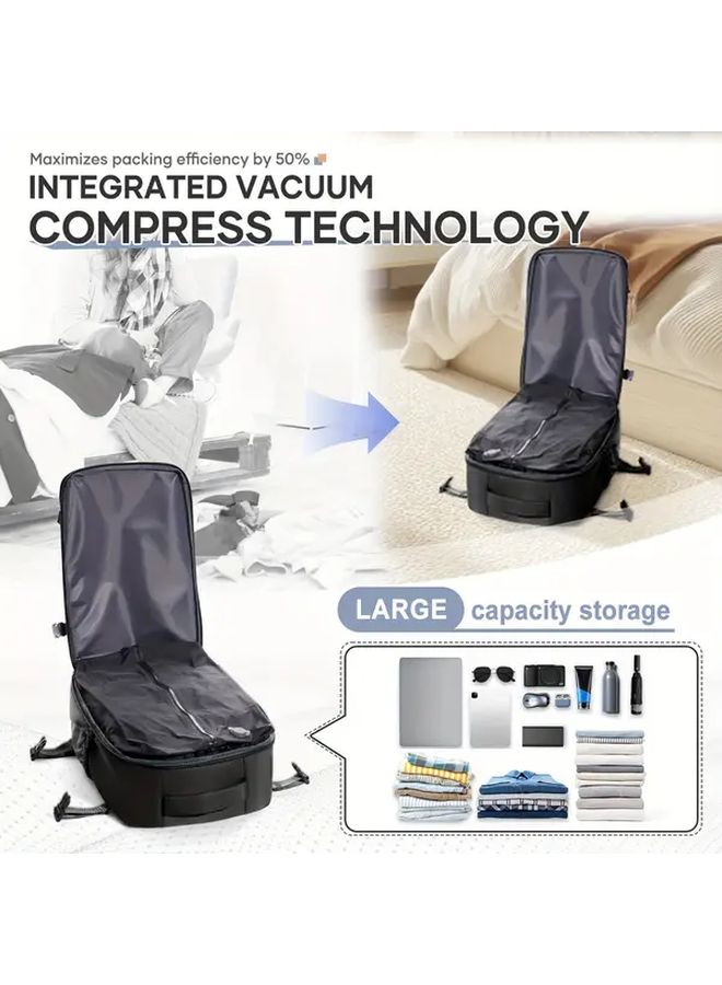 Vacuum Backpack With Free Manual Pump And Toiletry Bag New Carry On Luggage Dimensions 11.81 By 7.87 Inch 10.57 Gal Air Travel Pack For Short Trips Fits Under Seat 14 Inch Notebook Hiking Rucksack Large Backpack Travelling Bag Black - Image 5