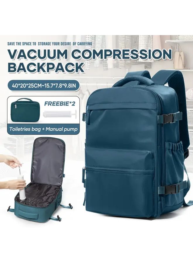 Vacuum Backpack With Free Manual Pump And Toiletry Bag New Carry On Luggage Dimensions 11.81 By 7.87 Inch 10.57 Gal Air Travel Pack For Short Trips Fits Under Seat 14 Inch Notebook Hiking Rucksack Large Backpack Travelling Bag Black - Image 1