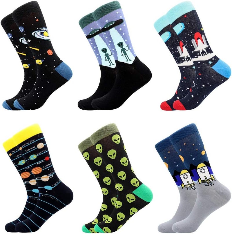 BISOUSOX Mens Dress Socks Funny Fun Colorful Crazy Funky Crew Socks for Men Novelty Happy Cotton Size 9-12 - Image 1
