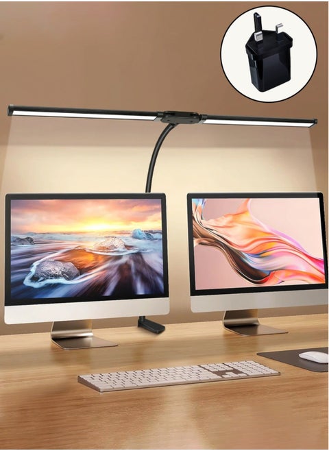 Led Desk Lamp for Office Home, Bright Double Head Desk Light with Clamp, Architect Task Lamp 25 Lighting Modes Adjustable Flexible Gooseneck