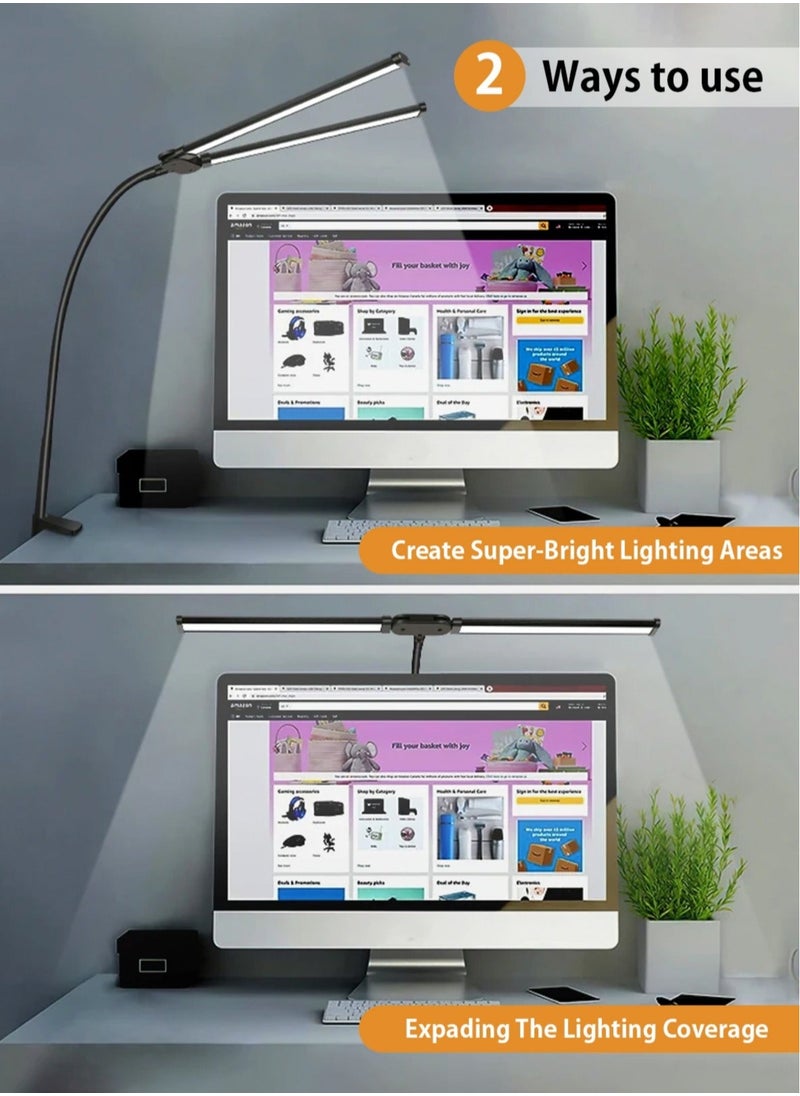 MIXDE Led Desk Lamp for Office Home, Bright Double Head Desk Light with Clamp, Architect Task Lamp 25 Lighting Modes Adjustable Flexible Gooseneck  - Image 4