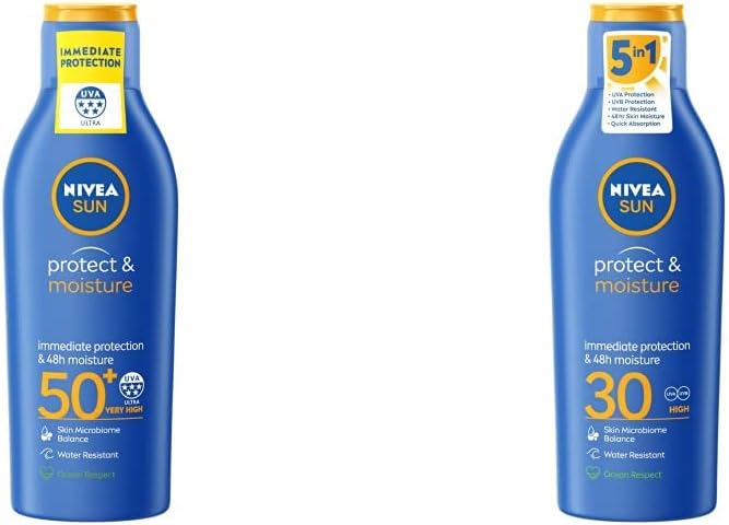 NIVEA SUN Protect Moisture Lotion SPF50 Moisturising Suncream with SPF50 Advanced Sunscreen Protection SUN Protect Moisture Sun Lotion SPF 30 Sunscreen SPF 30 Advanced Protection