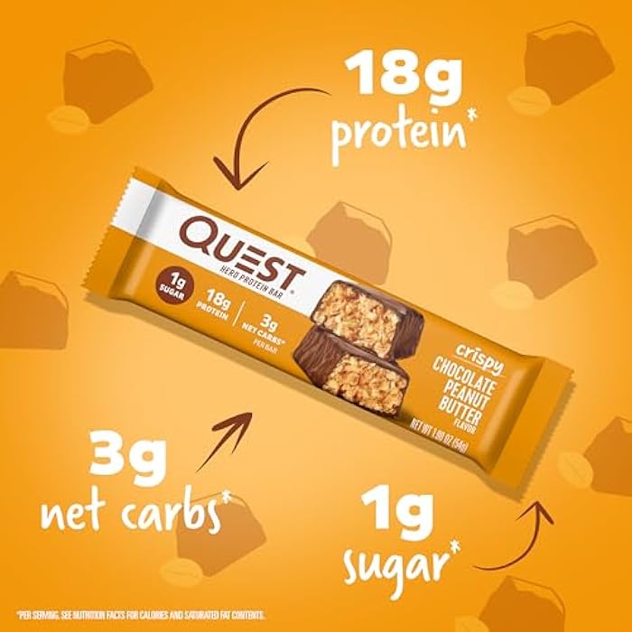 Quest Nutrition Crispy Chocolate Peanut Butter Hero Protein Bar, 18g Protein, 1g Sugar, 3g Net Carb, Gluten Free Protein Snack, Keto Friendly, 12 Count - Image 3