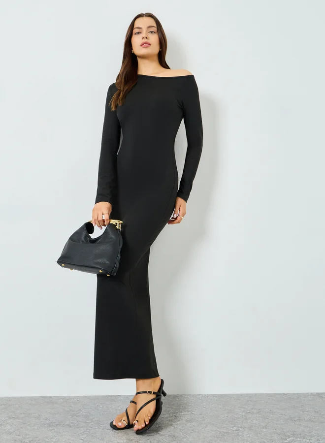 Take Two Black One Shoulder Neck Bodycon Maxi Dress