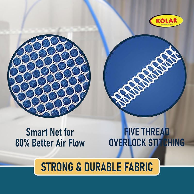 Kolar Mosquito Net for Double Bed 65x65 Feet Premium Double Bed Machardani Strong and Durable Tent Type Foldable Corrosion Resistant King Size Blue - Image 5