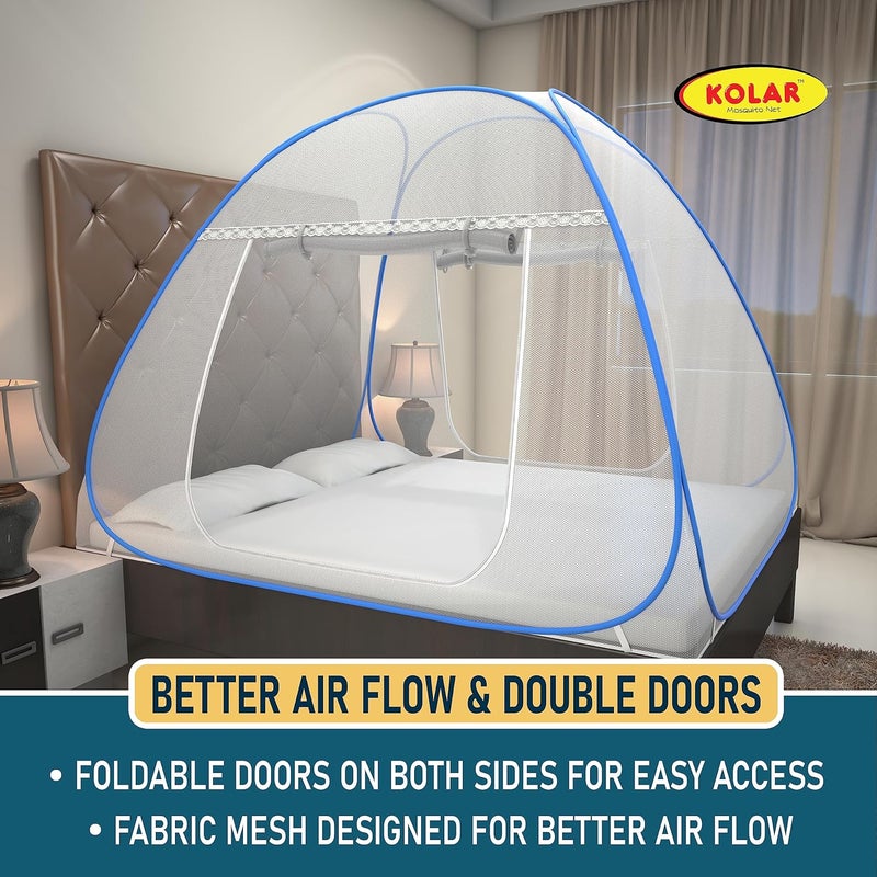 Kolar Mosquito Net for Double Bed 65x65 Feet Premium Double Bed Machardani Strong and Durable Tent Type Foldable Corrosion Resistant King Size Blue - Image 2