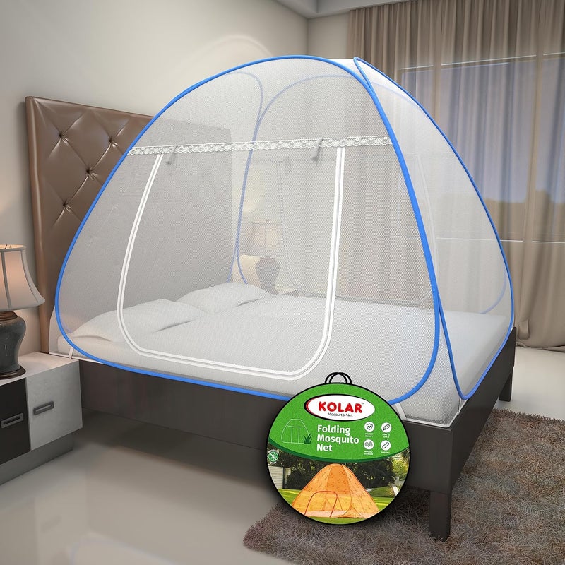 Kolar Mosquito Net for Double Bed 65x65 Feet Premium Double Bed Machardani Strong and Durable Tent Type Foldable Corrosion Resistant King Size Blue - Image 1