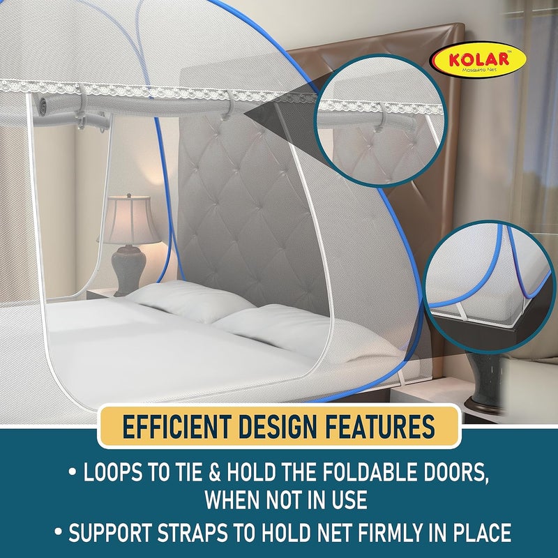 Kolar Mosquito Net for Double Bed 65x65 Feet Premium Double Bed Machardani Strong and Durable Tent Type Foldable Corrosion Resistant King Size Blue - Image 3