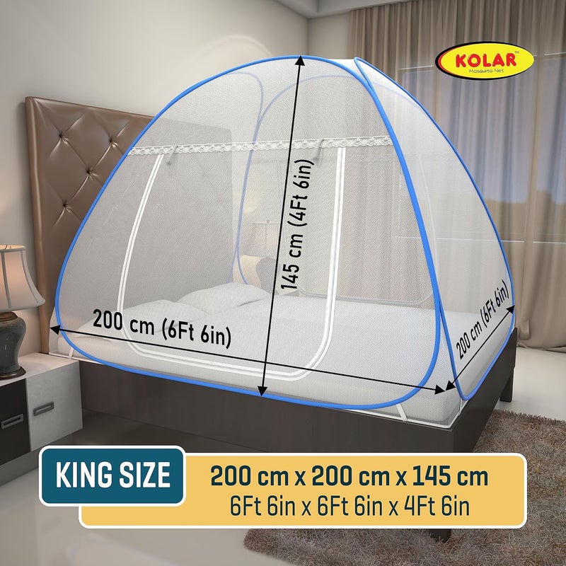 Kolar Mosquito Net for Double Bed 65x65 Feet Premium Double Bed Machardani Strong and Durable Tent Type Foldable Corrosion Resistant King Size Blue - Image 4