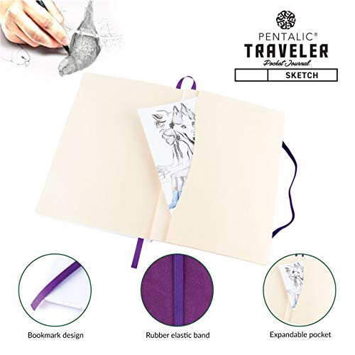 Pentalic 6" x 8" Pocket Sketchbook Traveler Journal, 160 Pages, Purple - Image 4