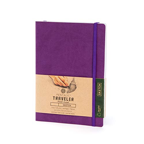 Pentalic 6" x 8" Pocket Sketchbook Traveler Journal, 160 Pages, Purple - Image 1