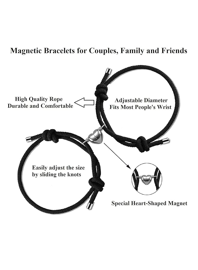 erorex 2Pcs Magnetic Couple Bracelet Set Vows Of Eternal Love Jewelry Gifts Sun And Moon Attraction Matching Bracelet Gift For Couple Bestfriend Women Men Boyfriend Girlfriend One Size Black - Image 2