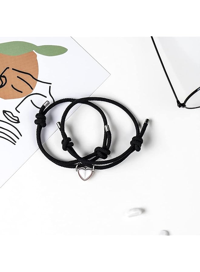 erorex 2Pcs Magnetic Couple Bracelet Set Vows Of Eternal Love Jewelry Gifts Sun And Moon Attraction Matching Bracelet Gift For Couple Bestfriend Women Men Boyfriend Girlfriend One Size Black - Image 3