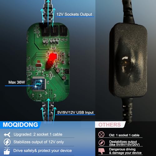 Moqidong USB C to Cigarette Lighter Adapter 36W: PD3.0 2-Socket USB C to 12V Adapter 3A Type C Male to Cigarette Lighter Female Dual Socket for Dashcam Radar Fan Recorder GPS E Dog - Image 3
