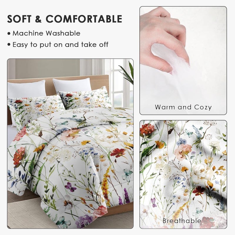 WeCozy Twin Size Comforter Set with Pillowcase, Wildflower Flower Floral 2 Pcs Bedding for Kids and Adults, Boho Watercolor Butterfly Soft Comforter Set for Bedroom Bed Decor - Image 5
