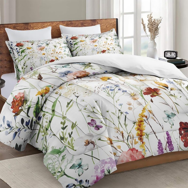 WeCozy Twin Size Comforter Set with Pillowcase, Wildflower Flower Floral 2 Pcs Bedding for Kids and Adults, Boho Watercolor Butterfly Soft Comforter Set for Bedroom Bed Decor - Image 3