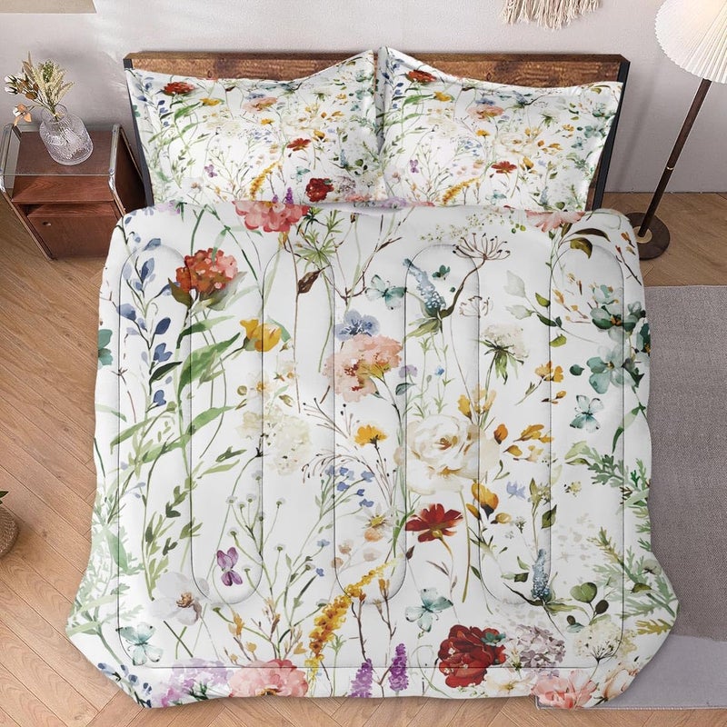 WeCozy Twin Size Comforter Set with Pillowcase, Wildflower Flower Floral 2 Pcs Bedding for Kids and Adults, Boho Watercolor Butterfly Soft Comforter Set for Bedroom Bed Decor - Image 2