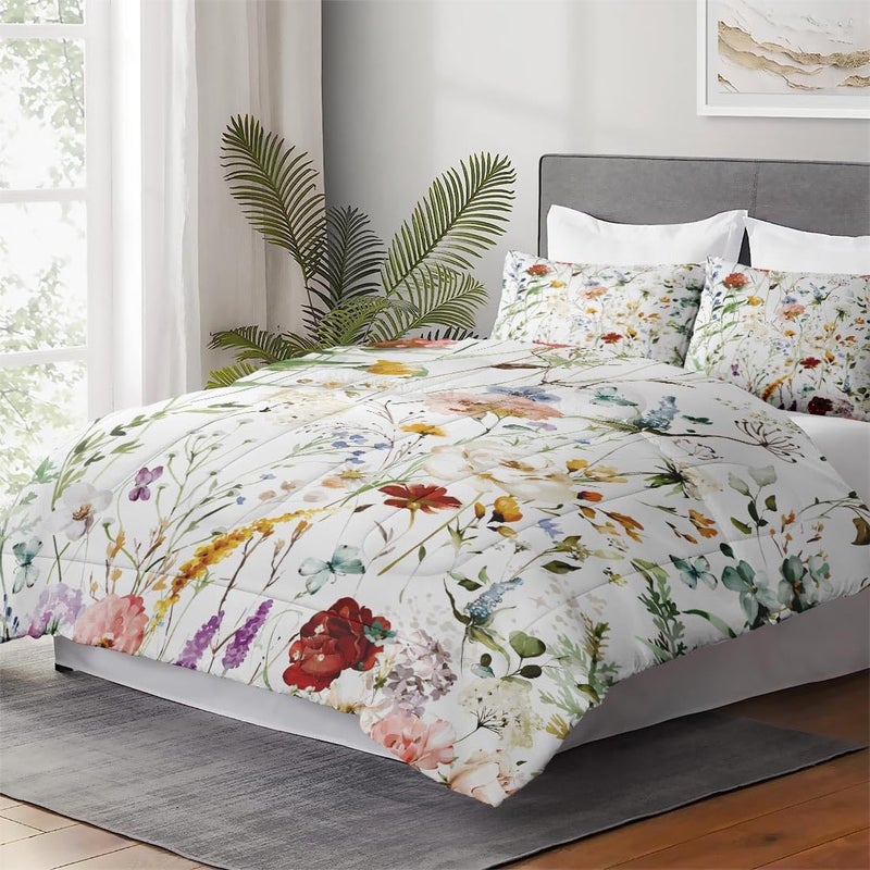 WeCozy Twin Size Comforter Set with Pillowcase, Wildflower Flower Floral 2 Pcs Bedding for Kids and Adults, Boho Watercolor Butterfly Soft Comforter Set for Bedroom Bed Decor - Image 4