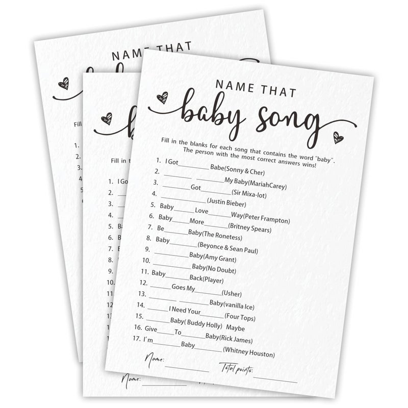 EXW Baby Shower Games for Boy Or Girl, Name That Baby Song, Funny Baby Shower Game Cards, Gender Neutral, Baby Shower Party Supplies & Decorations, 30 Game Cards & 1 Answer Card -A11 - Image 1
