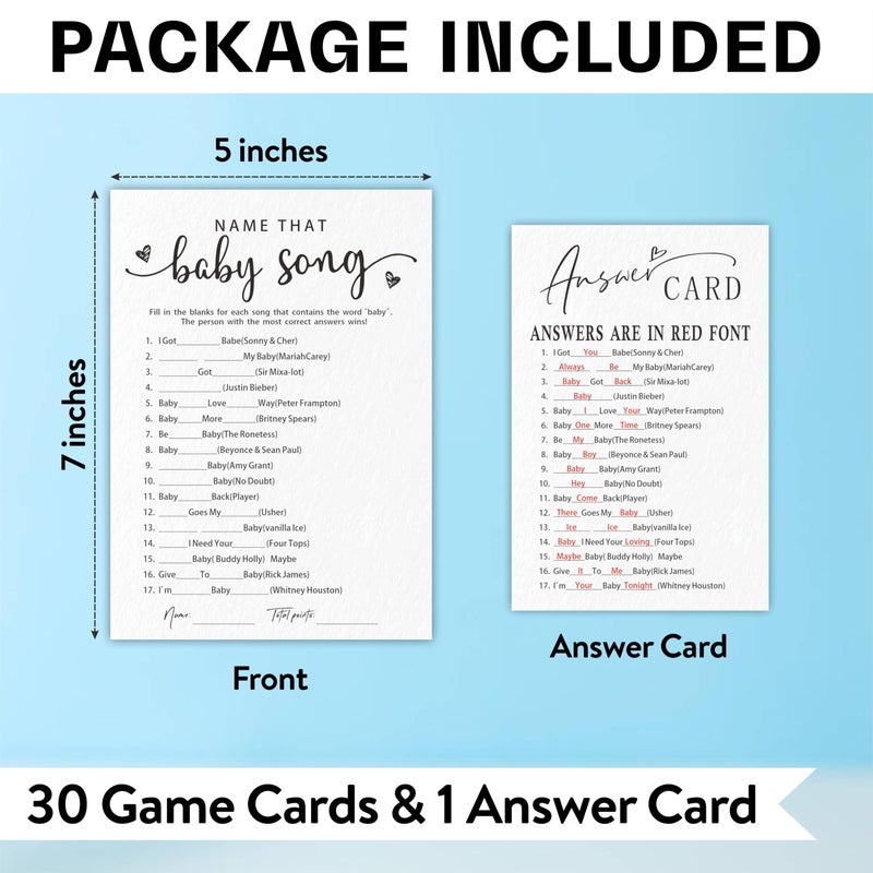 EXW Baby Shower Games for Boy Or Girl, Name That Baby Song, Funny Baby Shower Game Cards, Gender Neutral, Baby Shower Party Supplies & Decorations, 30 Game Cards & 1 Answer Card -A11 - Image 2